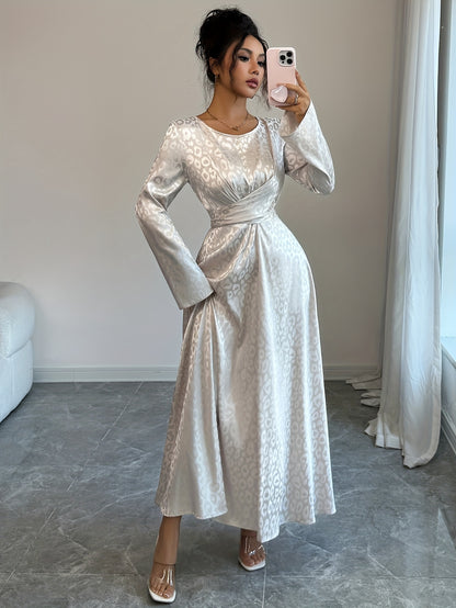 Maxi Dress for Women with Flared Sleeves And a Waist-Cinching Design in Light Golden Satin, Perfect for Evening Parties And Formal Events