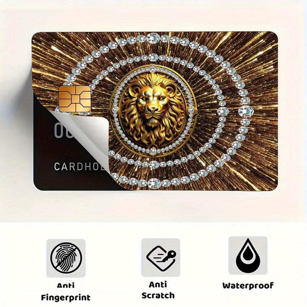 Luxurious Golden Lion Head Pattern Stickers, Including 4 Unique Designs, Durable Privacy Stickers Made of PVC Material, Suitable for Credit Cards, Transit Passes, Debit Cards, Keys, and More Uses, Protects Bank Cards, Perfect