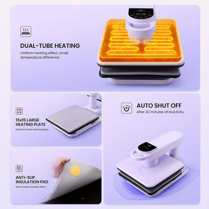 15x15 Inch Swivel Auto Heat Press Machine, 360° Swing Away Smart T-Shirt Printing W/Auto Press & Auto Release & Auto-Off, 7 Adjustable Pressures & 1.85" Higher Heating Height for HTV, Dual-tube Heatinbg, Sublimation, Heat Tr