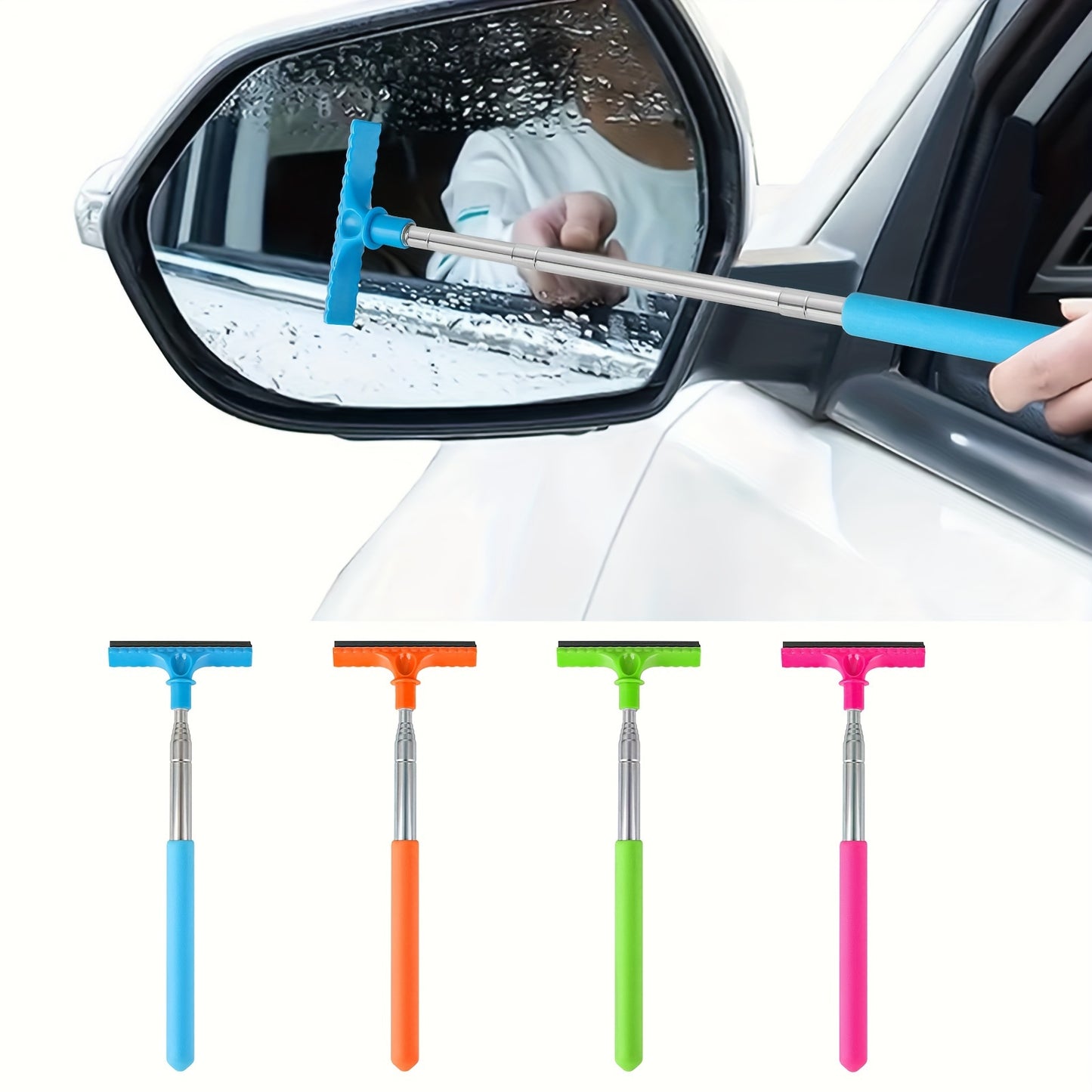 1pc Extendable Car Window Cleaner Sponge & Brush - Portable Manual Water Scraper for Rearview Mirrors, Non-Electric Ergonomic Design with Ergonomic Handle, Durable Bristles for Quick Cleaning, Car Cleaning Accessories