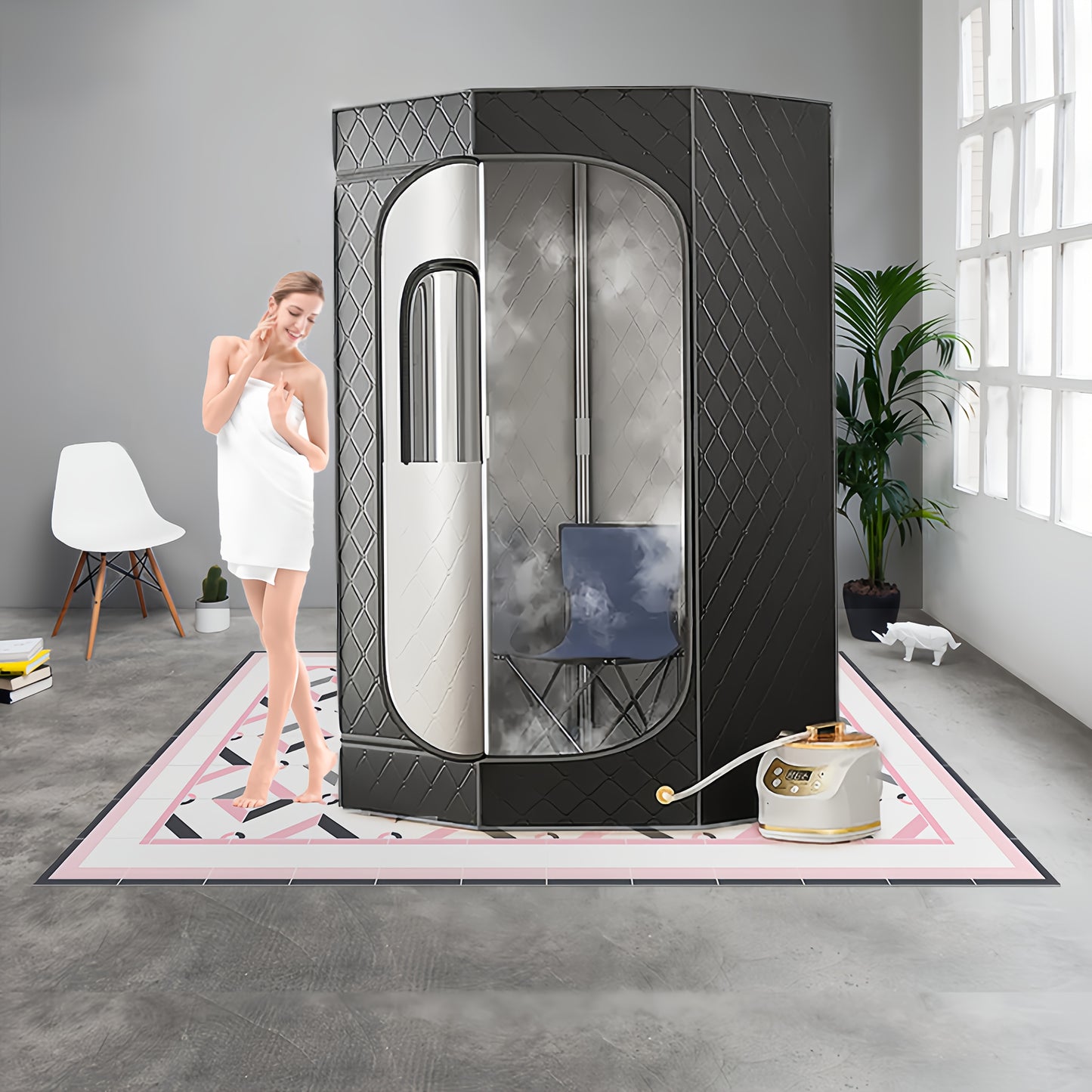 Home Portable Full Body Sweat Box Sauna Room Pentagonal Sauna Tent Gym With 1500W 3L Steam Pot Remote Control Chair