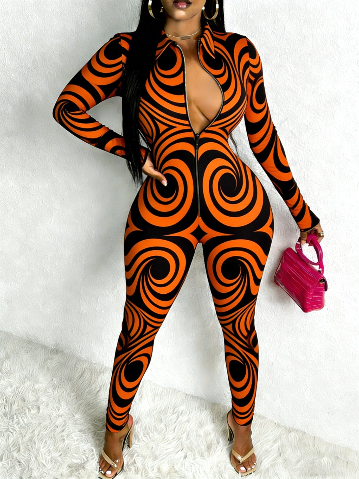 Plus Size, Women's Bodycon Bodysuit - Sculpting Fit for Curves, Layering Piece with Animal Print Texture, Suitable for Dates/Night Out/Daily Wear - Machine Washable Shaping Suit