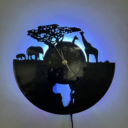 Vinyl LED Lights Wall Clock, Home Decoration, Office Decoration, Hotel Decoration, Halloween Decoration, Christmas Gifts, Birthday Gifts, African Animal Theme Super Magic Mood Wall Clock, Stylish Wall Clock, Wall Clock Acryli