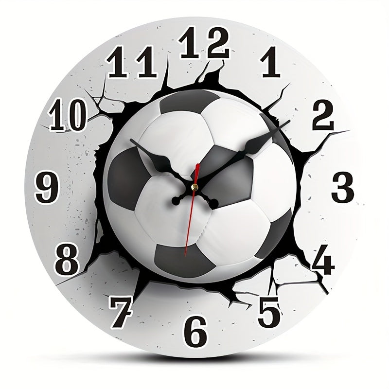 [Silent Soccer Clock] Stylish Silent Soccer Ball Wall Clock, 1pc | Round Wooden Quartz Movement, Ideal for Bedroom, Living Room, Office, Kitchen, Bathroom Decor - Battery Operated (AA Battery Not Included)