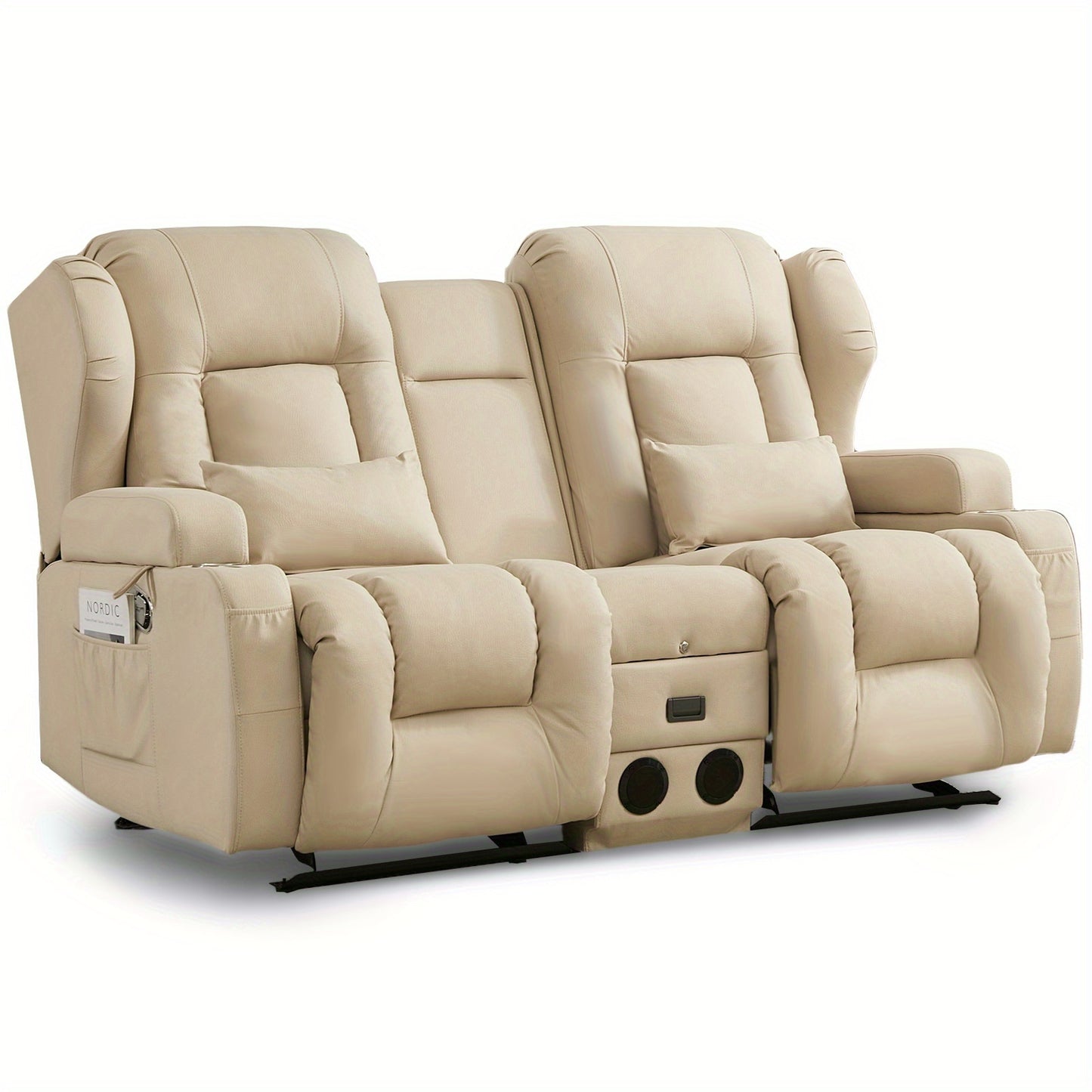 68" Rocker Recliner Loveseat Sofa with Console - Manual Reclining Rocking Chair, Faux Leather, USB Outlets & Side Pockets, Metal Frame, 110-240V Plug Powered