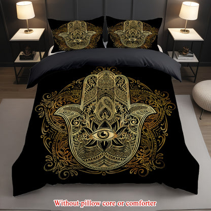 2/3pcs (1 Duvet Cover + 1/2 Pillowcase, Without Core)Mysterious Palm Eyes Striped Geometry Ancient Civilization Faith Print Soft Comfortable Bedding Set for Bedroom Dorm Room Family Gift