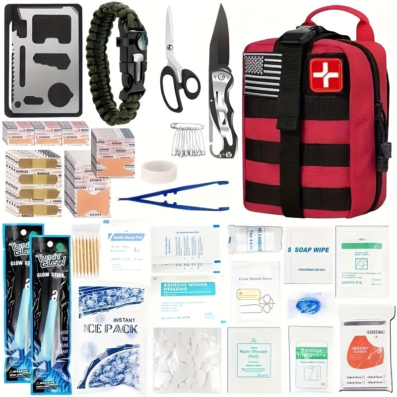 MOLLE System Survival & First Aid Kit - All-in-One Outdoor Emergency Gear with MOLLE-Compatible Backpack/Leg Strap Attachment, Heavy-Duty Supplies (Bandages, Tourniquet, Bleeding Control) for Camping, Hunting, Hiking -