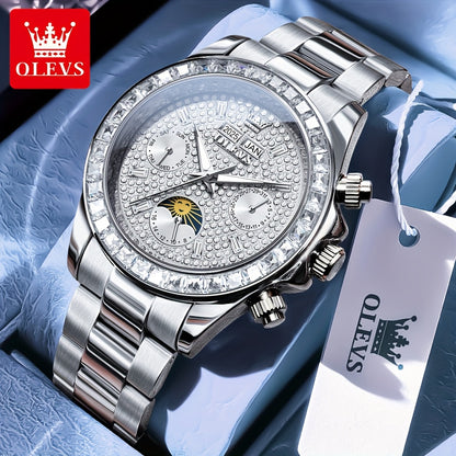 OLEVS Men's Automatic Mechanical Business Watch - Stainless Steel Luminous Golden-Tone Dial with Accents, Date & Day Display, Luxury Dress Watch for Formal Events & Professional Settings, Automatic Mechanical Watch, Formal Ti