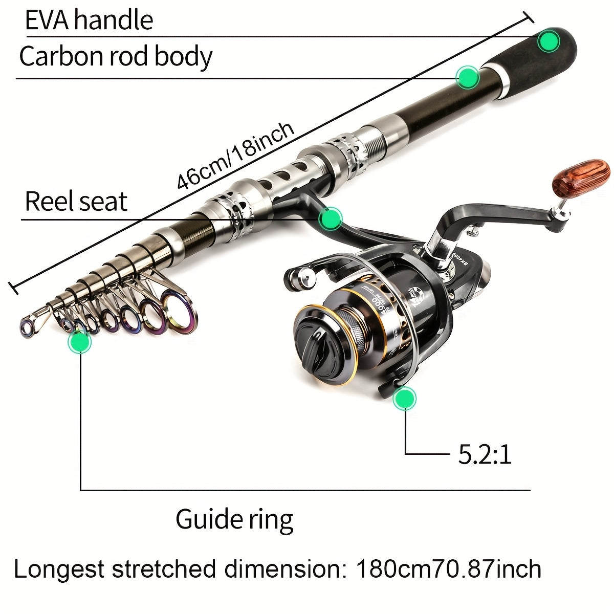 Carbon Fiber Telescopic Fishing Rod and Reel Combo with Spinning Reel - Fast Action Light Power Lightweight Travel-Friendly Freshwater & Saltwater Fishing Kit, Collapsible Design with Carrier Bag, Lures, Hooks, Pliers & Acces