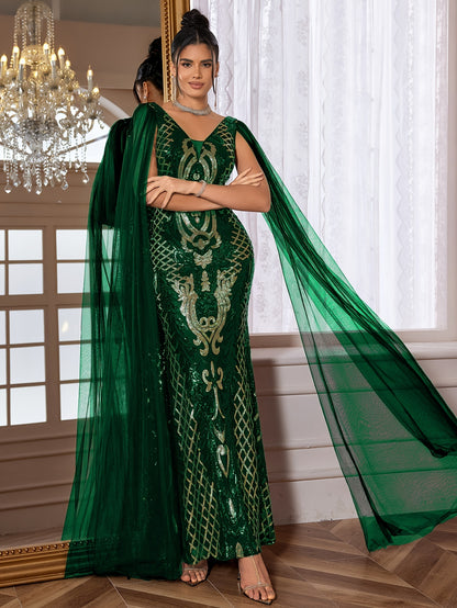 Fitted Dress - Sequin - V-Neck