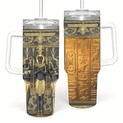 40oz Egyptian Art Style Tumbler, Double Wall Vacuum Insulated Travel Mug, Spill Proof Lid, Perfect Gift for Dad, Mom, Ideal for Christmas, Thanksgiving, Valentine's, Mother's, Father'S Day, Gift for birthday, Coffee Cup