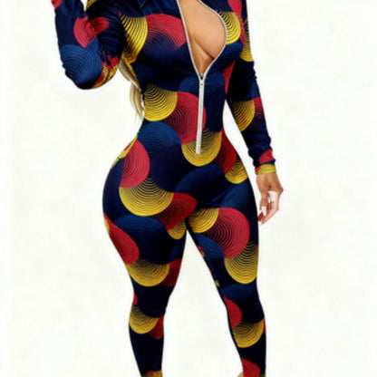 Women'S Christmas 2D Printed Jumpsuit | Long Sleeve with Zipper, Casual Style, Must-Have Holiday Gift, Versatile for Spring/Summer/Fall