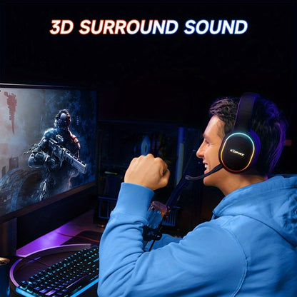 KOFIRE UG-05 2.4GHz Wireless Gaming Headset, Over-Ear Headphones With Vibration Feedback, Noise-Canceling Microphone, And LED Lights, Wireless Headphones For Nintendo Switch, PC, PS5, PS4