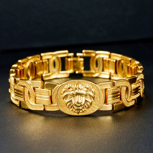1pc Forest King Lion Design Plated Golden Bracelet - Luxury Vintage Style, Animal Motif with Crown Detail, Ideal for Daily Wear, Parties, and Unique Gift for Men and Women, Lion Jewelry