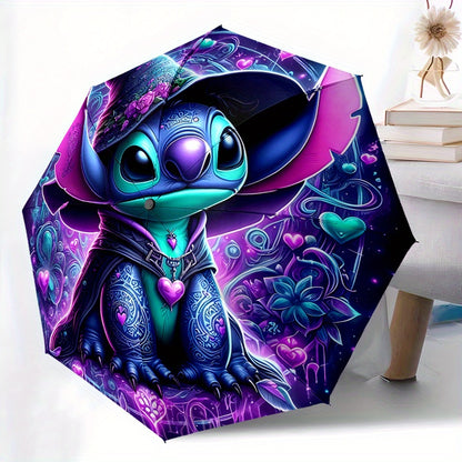 Stitch Night 2 Automatic Umbrella with Stitch Design - Auto Open/Close, Compact Folding Umbrella, Sturdy 8-Rib Iron Frame, Portable Travel Umbrella for Women/Men, Cute Stitch Character Accessory for Fans, Everyday & Special E