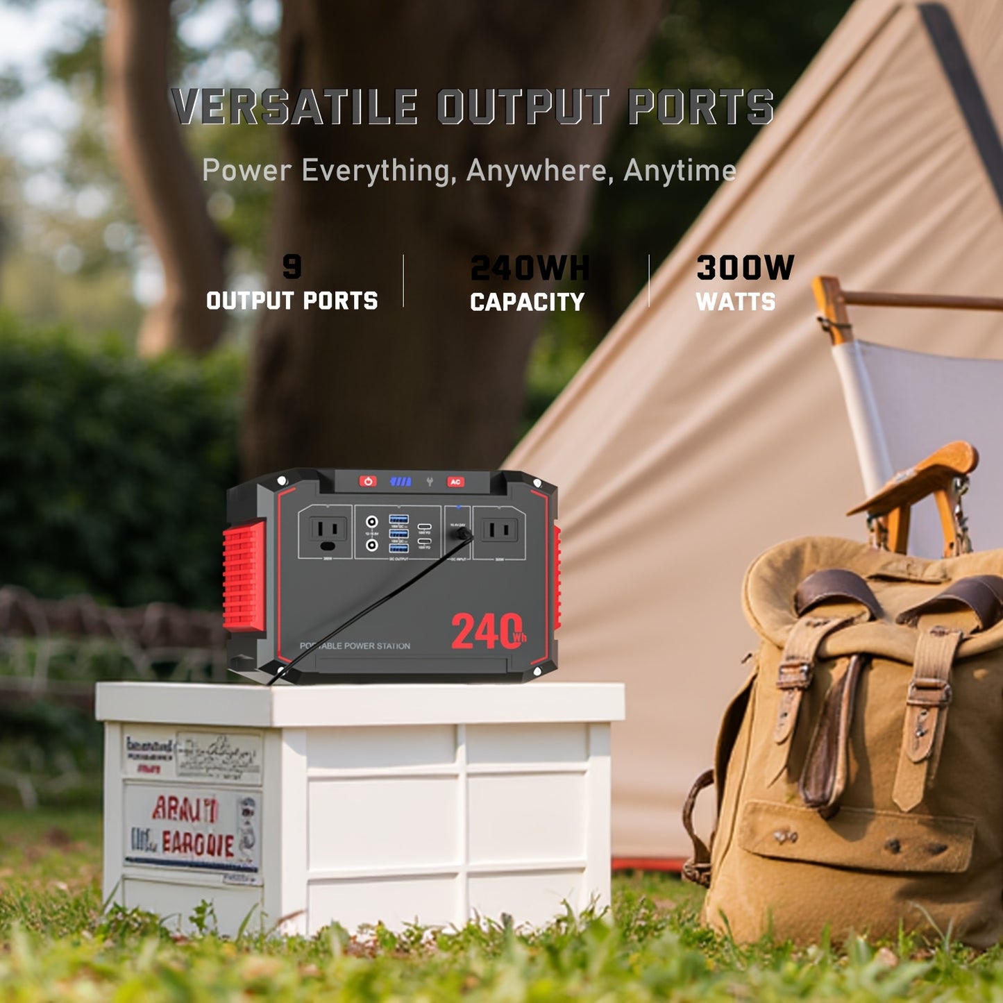 150W/300W Portable Camping Power Station 88.8Wh/111Wh/240Wh With 30/60W Solar Panel Or 88.8Wh/240Wh.with 2*AC/USB-C PD/USB QC3.0/DC Output, LED Emergency Power Light For Outdoor Camping, RV Traveling, Emergencies For Christma