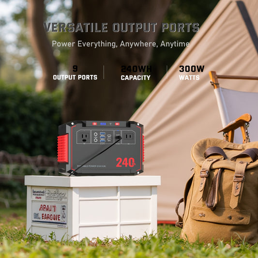 150W/300W Portable Camping Power Station 88.8Wh/111Wh/240Wh With 30/60W Solar Panel Or 88.8Wh/240Wh.with 2*AC/USB-C PD/USB QC3.0/DC Output, LED Emergency Power Light For Outdoor Camping, RV Traveling, Emergencies For Christma