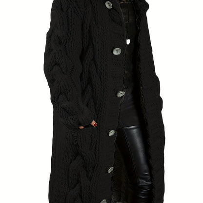 Plus Size - Cardigan for Women in Fall And Winter - Casual Plus Size, Oversized Design with Long Sleeves Featuring a Cable Pattern, Single Row of Buttons, Pockets, And a Long Length. Made from Soft Fabric, It Can Be Hand Wash