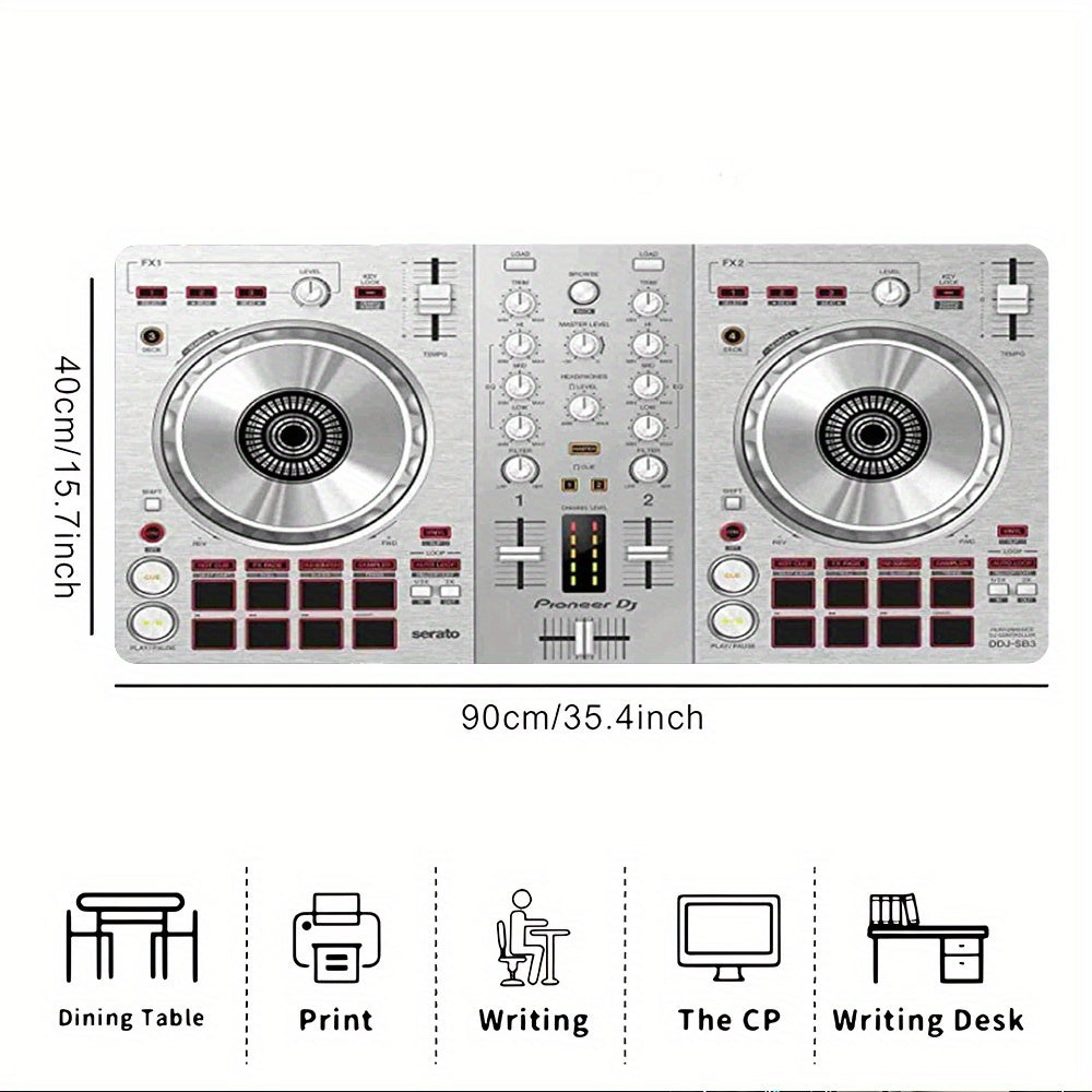 1 Pioneer DJ DDJ-SB3 Controller Mouse Mat & Office Desk Mat | Vibrant DJ Equipment Design with Turntable, Durable Polyester And Rubber Material, 90Cm/35.4 Inches, Red, Perfect for Home Studio And Office Use, Studio Equipment,