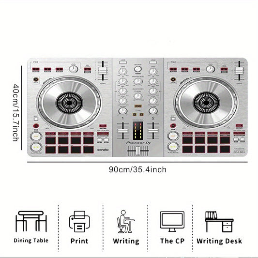 1 Pioneer DJ DDJ-SB3 Controller Mouse Mat & Office Desk Mat | Vibrant DJ Equipment Design with Turntable, Durable Polyester And Rubber Material, 90Cm/35.4 Inches, Red, Perfect for Home Studio And Office Use, Studio Equipment,