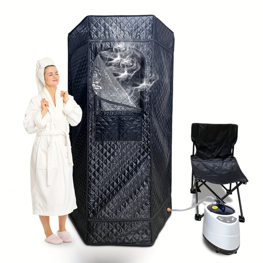 Hexagonal Sauna Room - Portable Sauna Box - Foldable Spa 1.06gal Steamer - Full Size Personal Sauna For Relaxation - Sauna Tent For Home - Remote Control & Folding Chair - 15 Levels