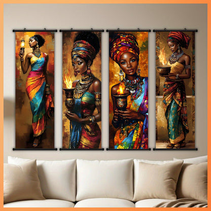 2D Flat, 2D/FLAT - 4pcs Vibrant African Tribal Art Wall Decor Set with Plastic Hooks, Easy to Hang – Perfect for Bedroom, Office, Living Room, Café Wall Decoration in Halloween Style, Halloween Wall Art, Indian Home Decor