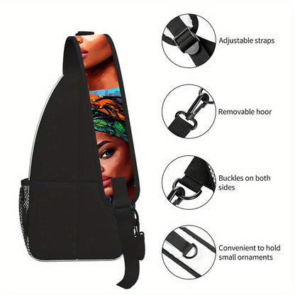 African Woman Print Waist Bag, Crossbody Chest Pouch, Hiking Backpack, Foldable Large Capacity, for Shopping, Work, Casual Travel, Perfect Holiday or Birthday Gif