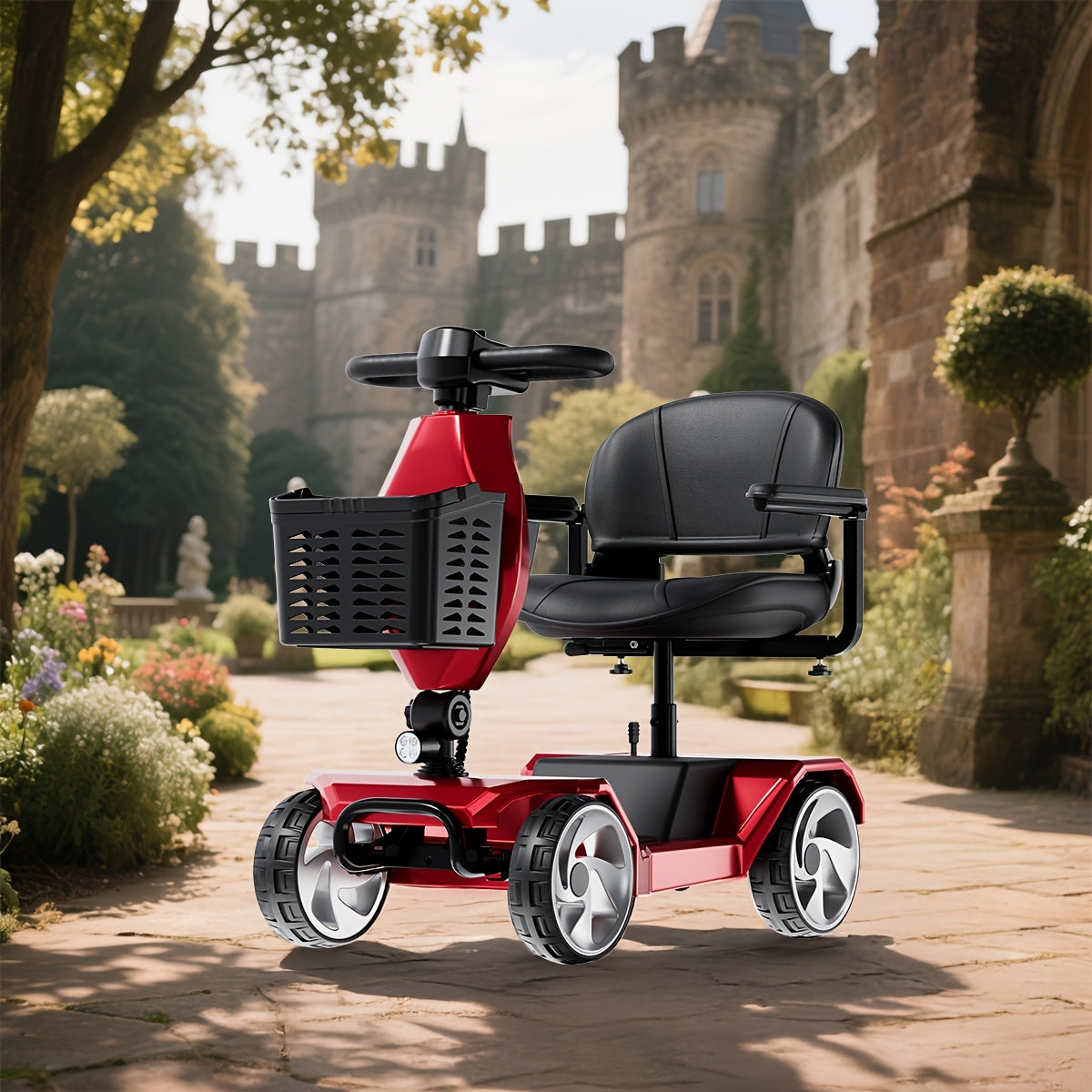 Foldable 4-wheel Electric Scooter, 300lbs Stable Load, 15-mile Durable Range, 250W Motors Climb Powerfully, Foldable To Save Space, Front Practical Basket, Smooth Shopping & Commuting, A Great Helper