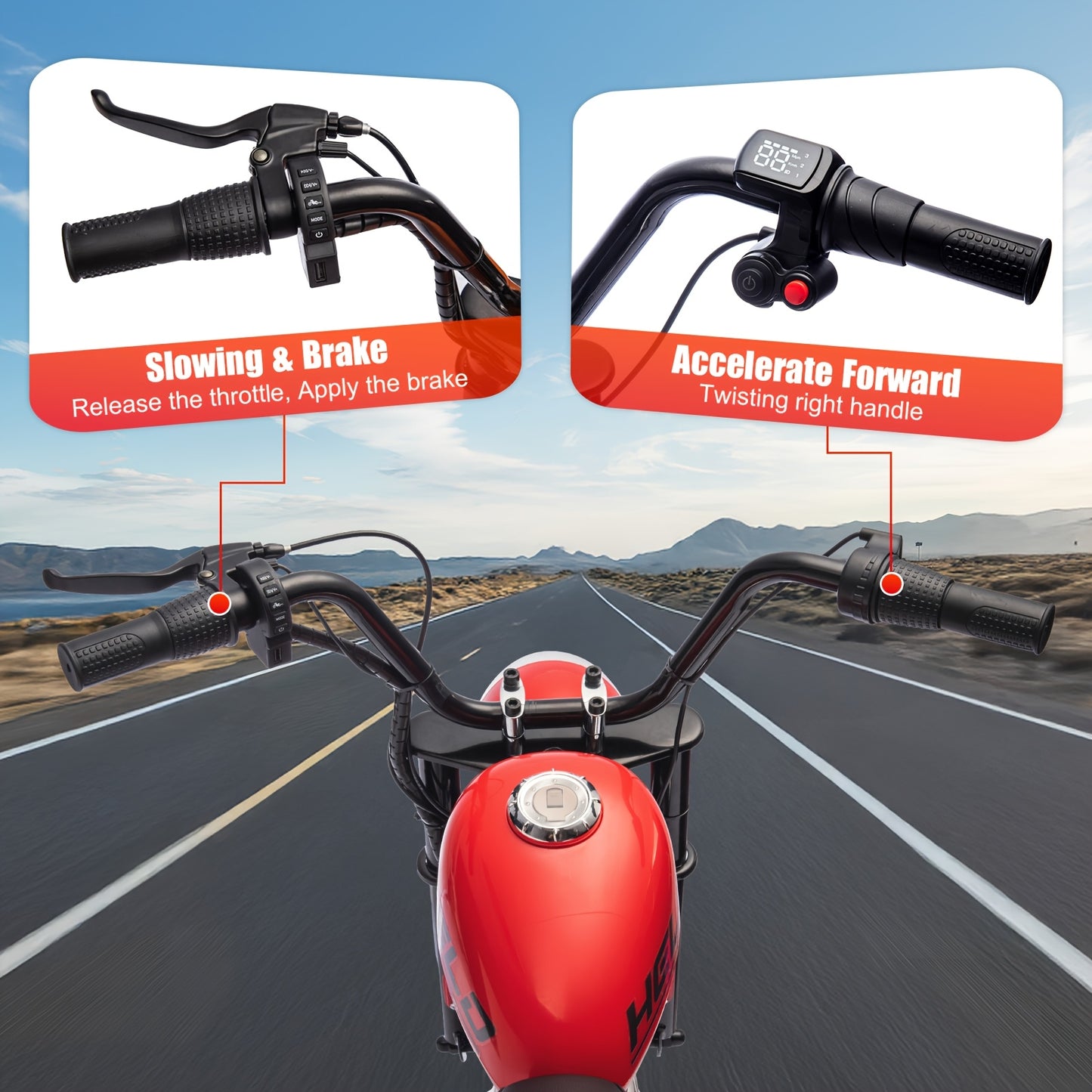 24V Electric Dirt Bike, Kids Motorcycle Ride on Toy for Big Kids, w/Raised Handlebars, Power Display, Twist-Grip Throttle, Shock Springs, Key Start, Handbrake