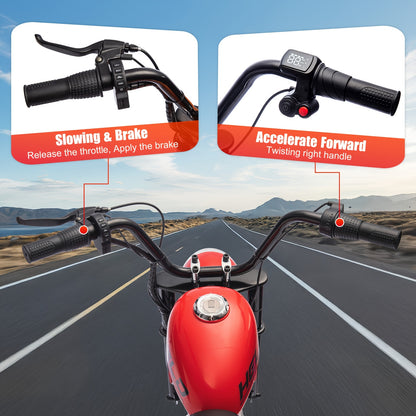 24V Electric Dirt Bike, Kids Motorcycle Ride on Toy for Big Kids, w/Raised Handlebars, Power Display, Twist-Grip Throttle, Shock Springs, Key Start, Handbrake