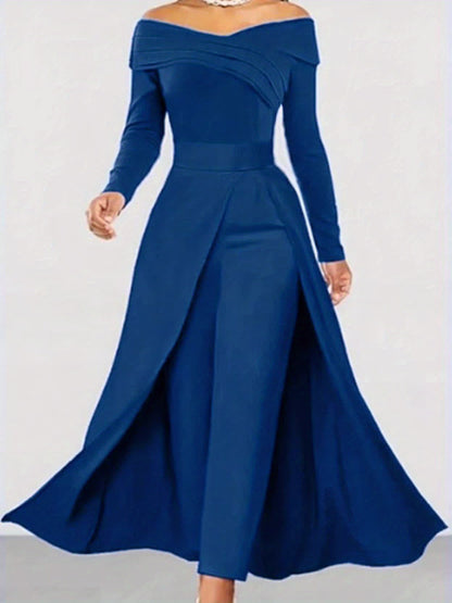 Autumn New Solid Color Fashionable Elegant Versatile Long Top Pants Women's Two-Piece Set