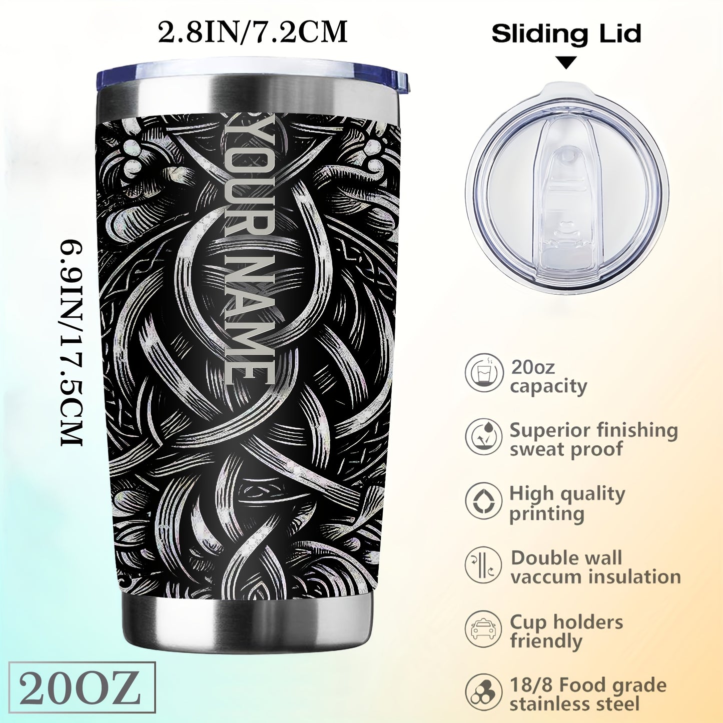 [Custom] 1pc, Beautiful and Personalized Print. 20oz, 22oz, 40oz Steel Insulated Bottle Cups with Lids. Drinkware for Summer and Winter. Outdoor Travel Sports Accessories. The Best Gift for Mother's Day, Father's Day, Other F