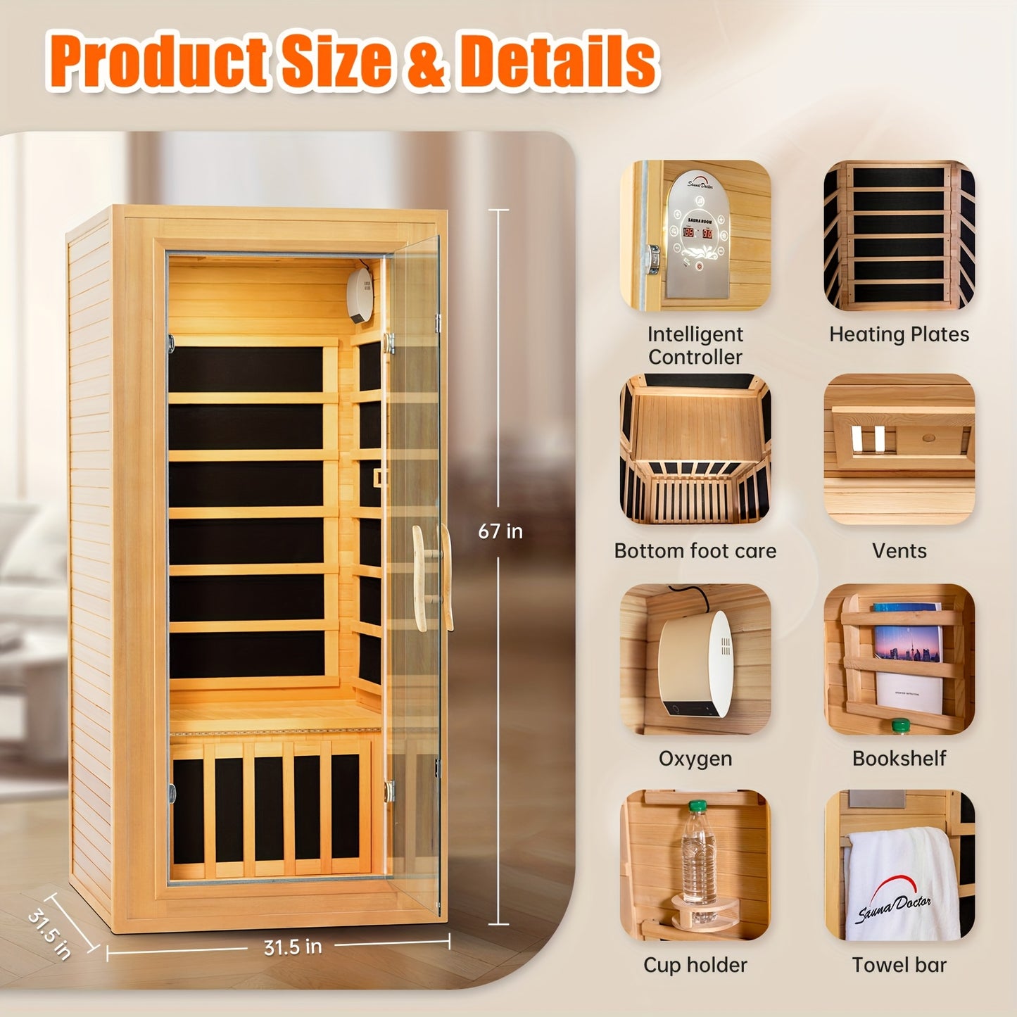 1-3 Person Infrared Home Sauna with Smart Controller, Fast 10 Min Warm Up, Features Heating Panels, Ventilation Ports, Cup Holder, Bookshelf & Towel Holder, Reading Light, Perfect for Home Spa Or Gym