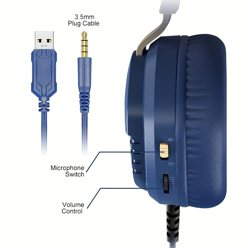 COLUSIBLUE Wired Gaming Headset with Noise-Cancelling Mic, Stereo Bass Surround, Soft Memory Earmuffs for PC, PS4, PS5, One Controller, Volume Control, Condenser Microphone, Non-Waterproof, Plastic Material, Tangle-Free Desig