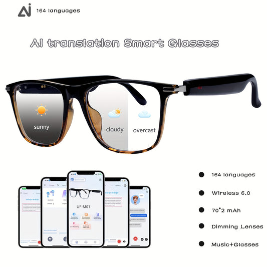 AI Smart Glasses with 164+ Language Real-Time Translation & Chat GPT System, Wireless Smart Glasses with Built-in Mic/Speaker, HD Voice Calls & Music, Magnetic Charging, Long-Lasting Battery, Compatible with Smartphones/Table