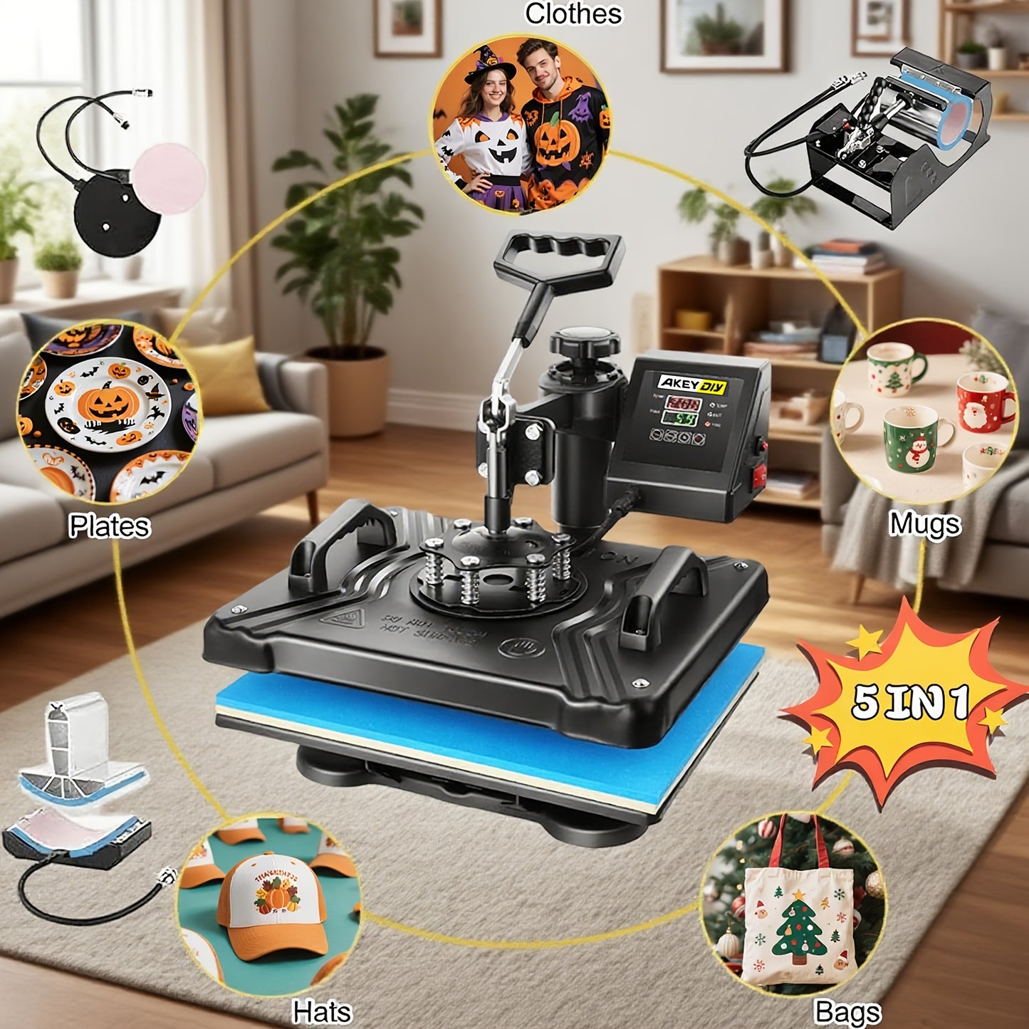 8-in-1 Heat Press Machine with Digital Display - 360° Swing Away, 12x15 Inch, Aluminum Alloy, 110-130V, US Plug, Ideal for T-Shirts, Mugs, Caps - Multifunctional Heat Transfer Combo, Heat Transfer Machine | Digital Display P