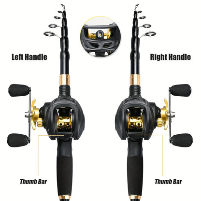 Portable Fishing Rod Kit- Casting Telescopic Fishing Rod, Metal Spool 7.2:1 Speed Ratio Baitcasting Reel, Fishing Tackle Bag, 3937.01inch Green Nylon Line, A Box Of Lure Hooks Accessories. Suitable for Outdoor Fishing Freshwa
