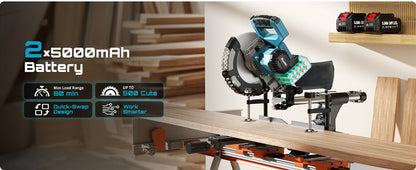 SEESII Sliding Compound Miter Saw: Cordless Electric Miter Saw with Laser Guide, 8-Inch, 2 * 5000mAh Batteries, Single 45° Angle, 24T TCT Blade, Max Cutting 2.5*12 Inches, Perfect for DIY and Woodworking, Miter Saws For Wood