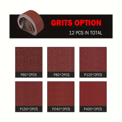 12pcs Sanding Belt Set, 4x36 Inches, Aluminum Oxide Grit 60/80/120/150/240/400, High-Quality Sandpaper Strips with Nylon and Cloth Backing, Suitable for Portable Grinding Tools, All-Season Use. Christmas, Halloween Party Supp
