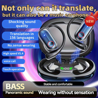 AITruly Open AI Wireless Earphones (Bluetooth 5.4 TWS) Experience 360° Ambient Awareness & All-day Comfort. AI Translation: Real-time 144 Languages/70 Accents. Secure Open-ear Fit for Travel/fitness. Advanced ENC Delivers Cr