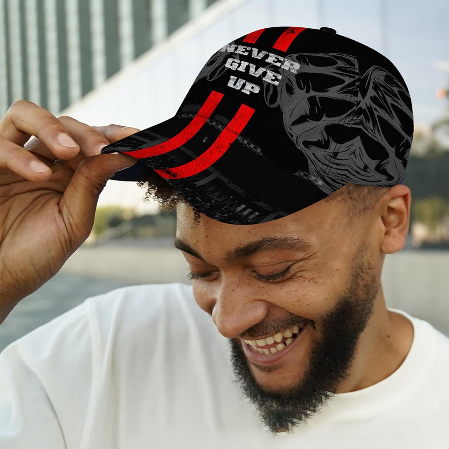 CuteHsJ Lightweight Sun Hat - Adjustable Snapback Baseball Cap with "Never Give Up" Motivational Design, Black/Red Color Scheme for Outdoor, Fishing, Halloween, Christmas, Parties - Breathable Sun Protection Hat for Men & Wom