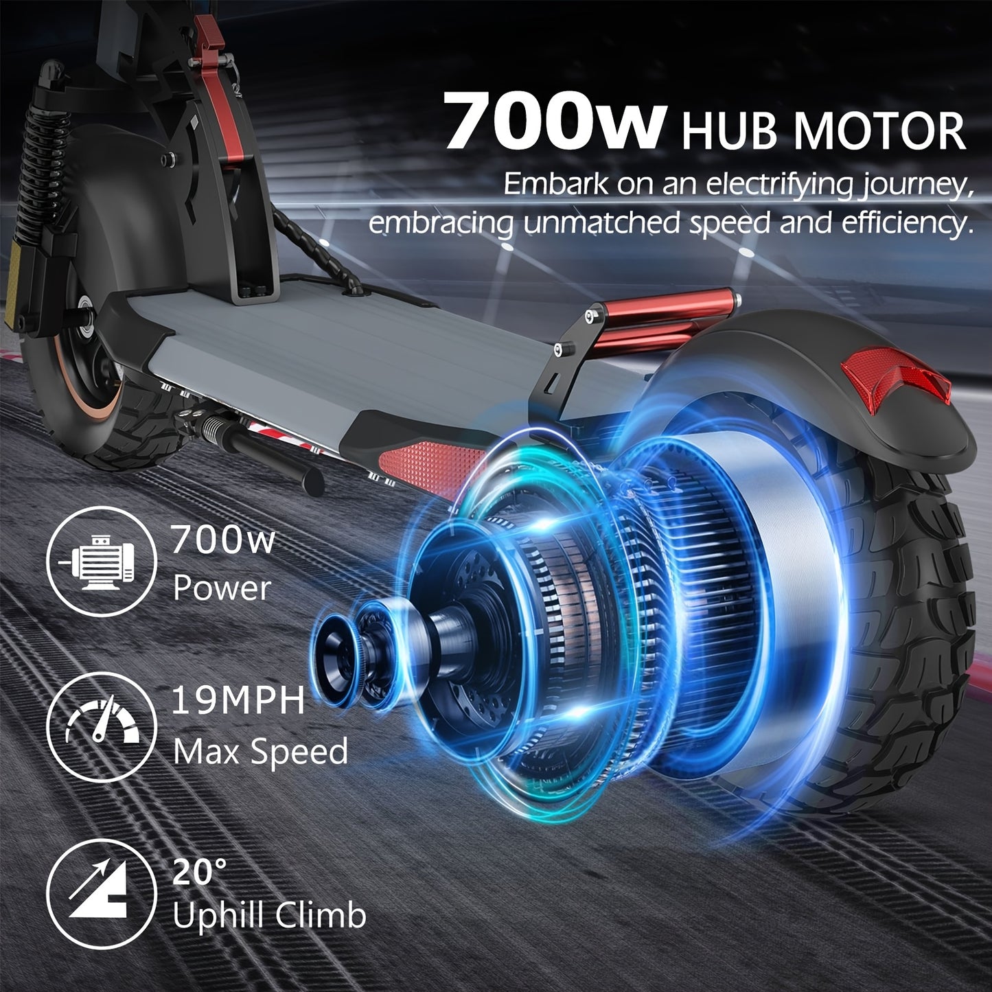 Electric Scooter 10"Off-Road Tires, 700W Motor, 32Km/H Fast Electric Scooter, Up to 25-35Km Range Offroad Electric Scooter for Adults, Commuting, Foldable Electric Scooter Halloween, Christmas Gifts