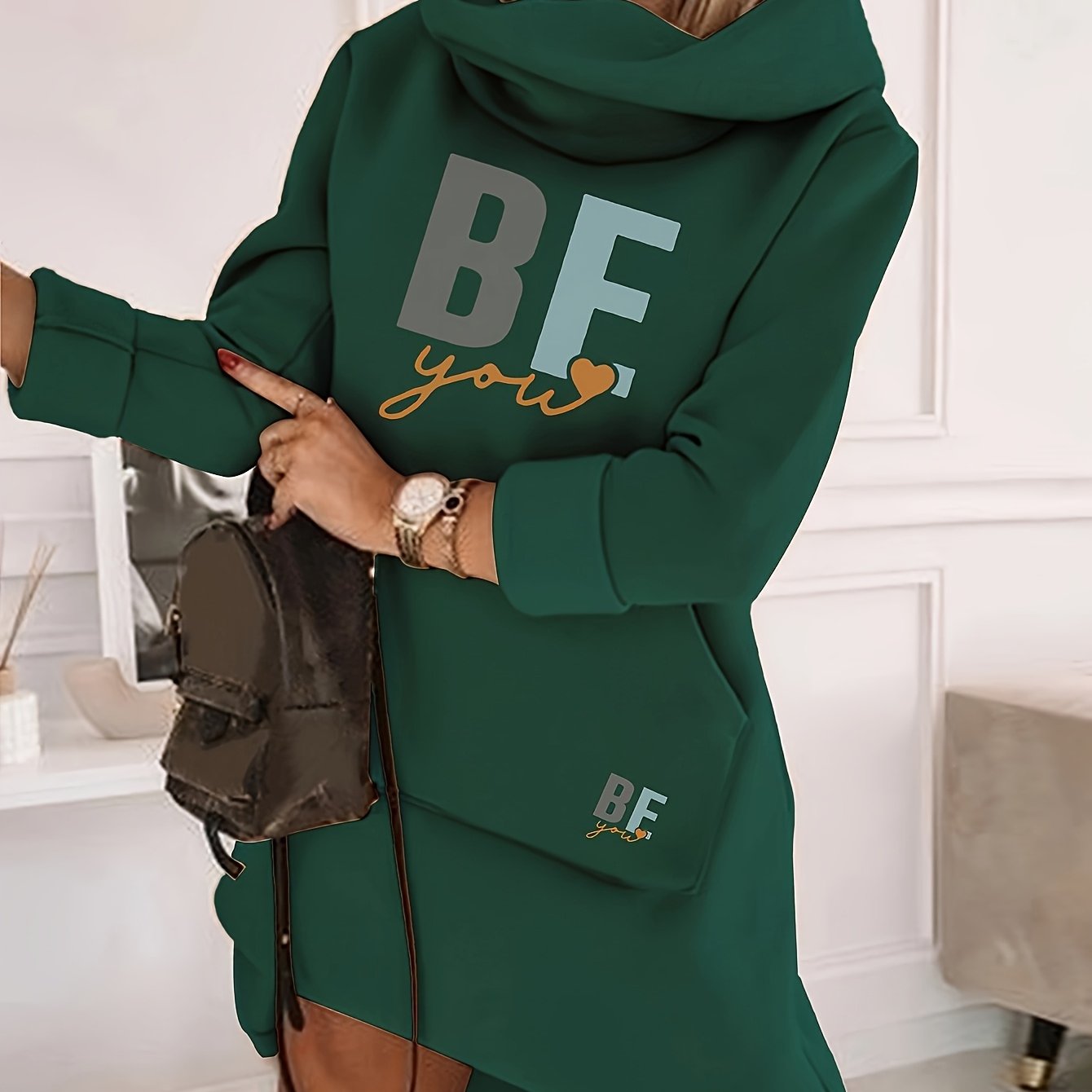 Women'S Stylish Geometric Print Hooded Sweatshirt Dress - Casual Long Sleeve with Pockets, Light Blue, Perfect for Spring/Summer/Fall, Casual Wear Dress | Hooded Sweatshirt Dress | Construction, Sweater Dress