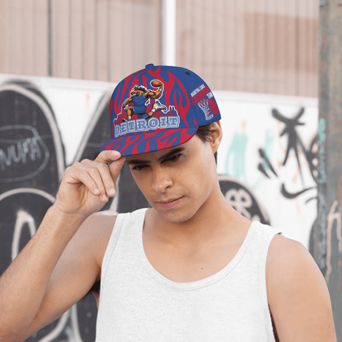 Detroit Basketball Print Snapback Hat - Adjustable Cap with Iconic Court Design, Vibrant Detroit-Themed Suitable for Game Day, Streetwear, &, Casual Apparel