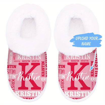 Personalized Women's Custom Name Slippers - Add Your Own Name, Non-Slip Rubber Sole, All-Season Indoor House Shoes, Machine Washable - Ideal Gift for Women (Birthday, Christmas) - Cozy Personalized Lounge Footwear, Slipon Des