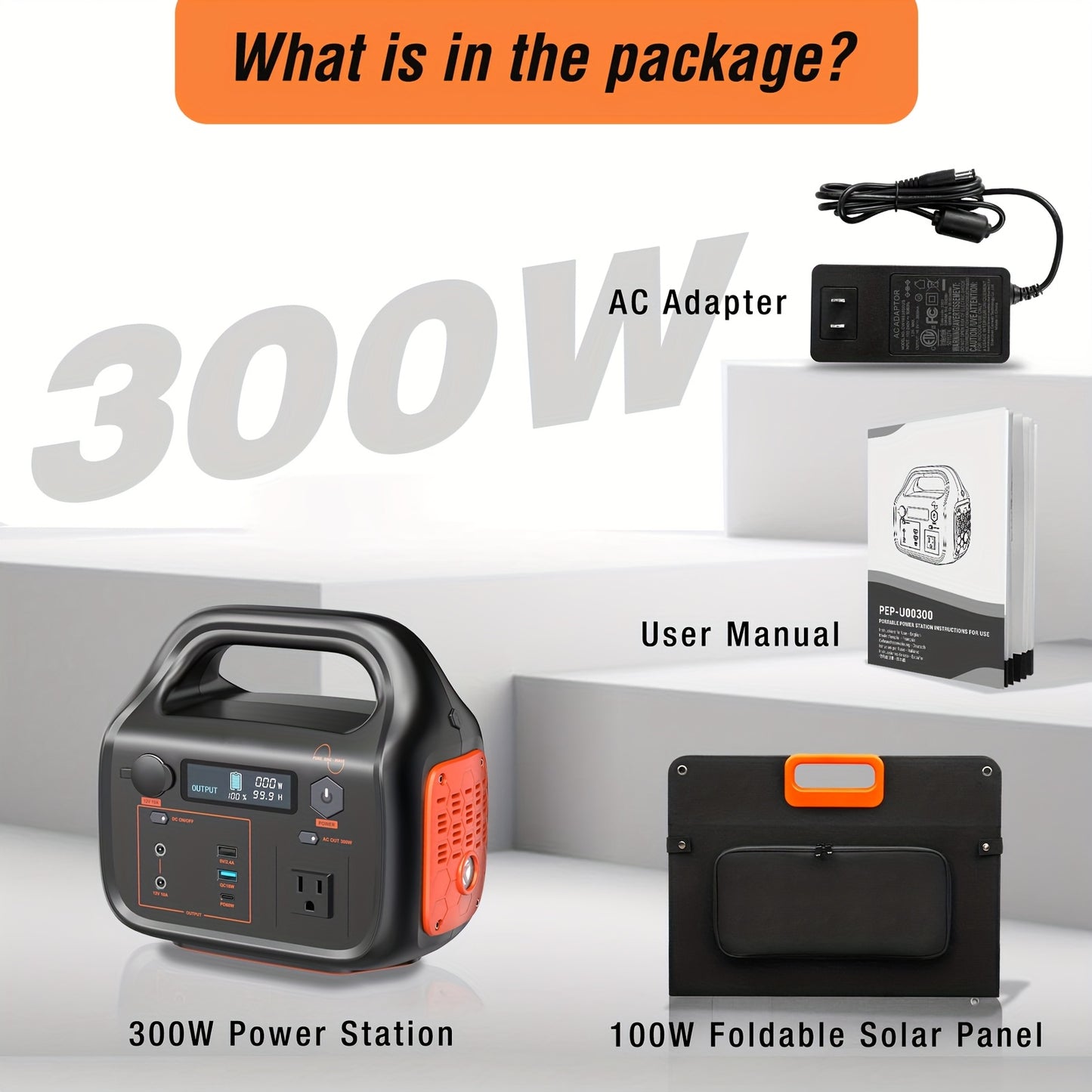 300W 120V Portable Power Station, Charging Station with 100W Solar Panel Included, 110V AC Outlets, DC Ports, LED Flashlight, And Lithium Battery Backup for Household Supplies, Outdoor Travel, Camping, And Blackout Emergencie