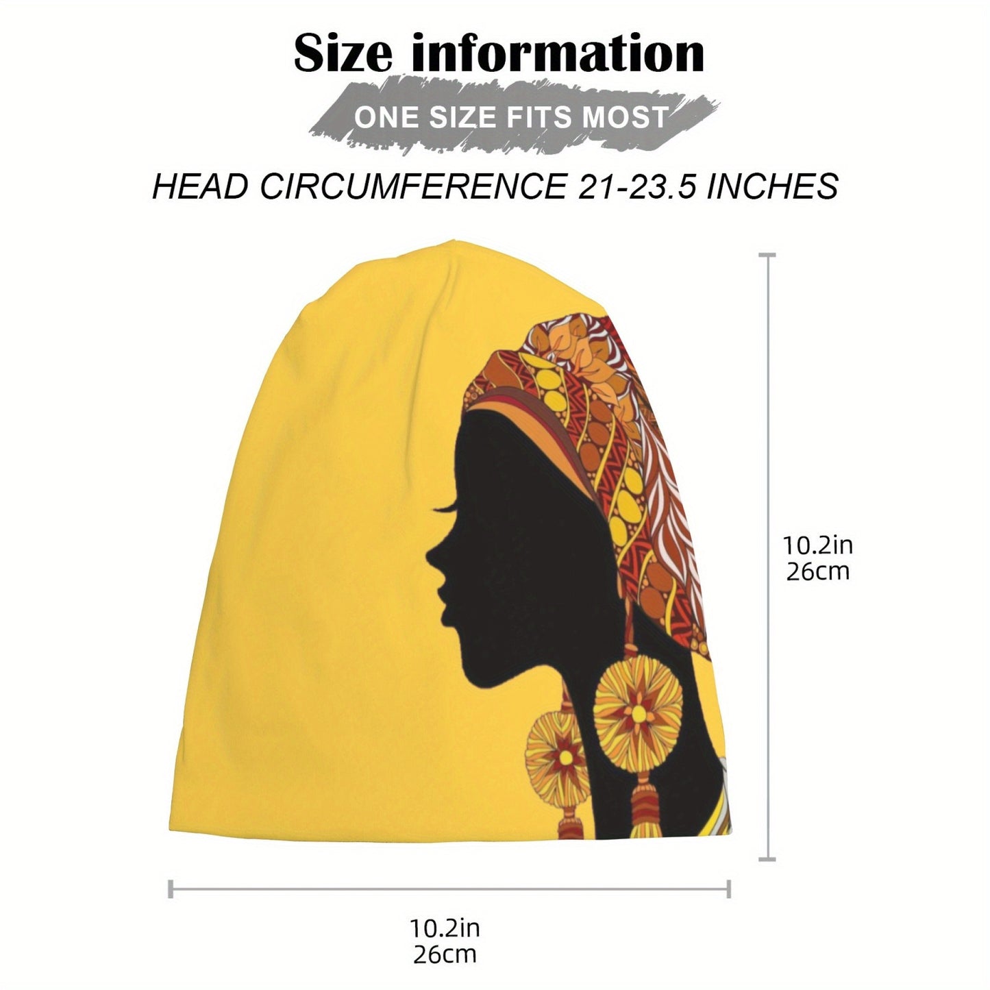 African Artistic Pattern Beanie, Soft, Lightweight Knit Fabric, Casual Style Polyester Stretch Hat with Elastane, Unisex Suitable for Men And Women.