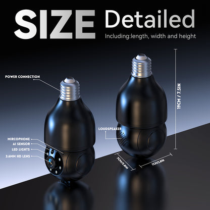 2K FHD Smart Bulb Security Camera - Wireless Indoor Light Socket Cam With 360° Panoramic PTZ, 5G/2.4G WiFi, Motion Tracking & Auto Alerts, Color Night Vision & Two-Way TalkFHD