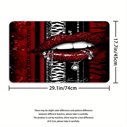 Sexy Red Lips Print 4pcs Bathroom Set with 12 Hooks - High Quality Shower Curtain, Anti-Slip Bath Mat, Toilet Cover & U-Shaped Carpet - Glitter Accent Black & Red Design, Machine Washable Luxury Bath Decor for Modern Homes