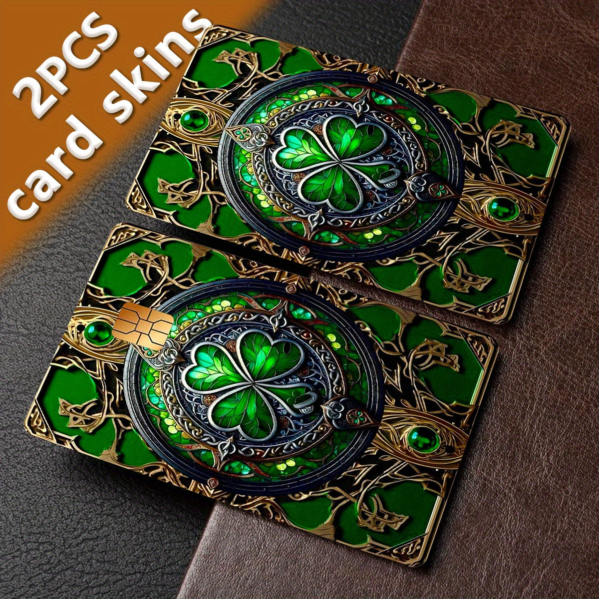 2pcs Lucky Clover Card Skins - Elegant Four-Leaf Clover design with Green & Golden, Scratch-Proof Privacy Protection, Matte - Compatible with Credit/Debit/Bank Cards, ID Badges, Transit Passes - Ideal for Everyday use or Gift